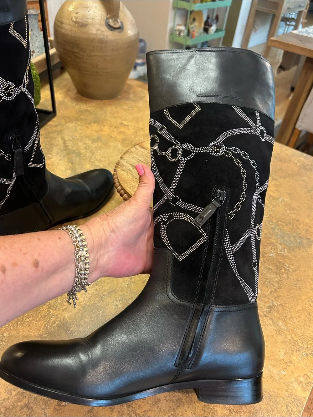 Ralph Lauren Justine Rhinestone Embellished Tall Riding Boots